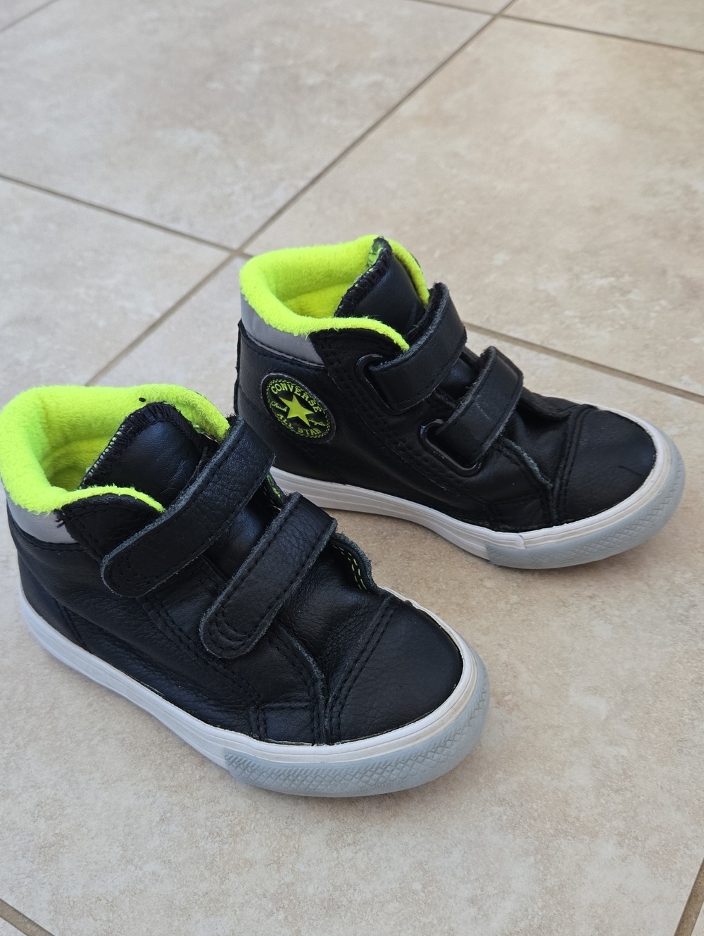 Converse Kids Black High-Top Sneakers with Neon Green Lining